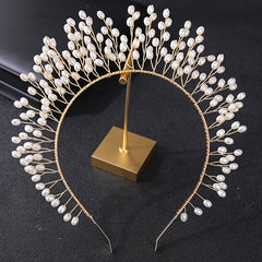 Hand Woven Hairband Leaf Faux Pearl Headbands For Women Bride Crown Tiara Weddin
