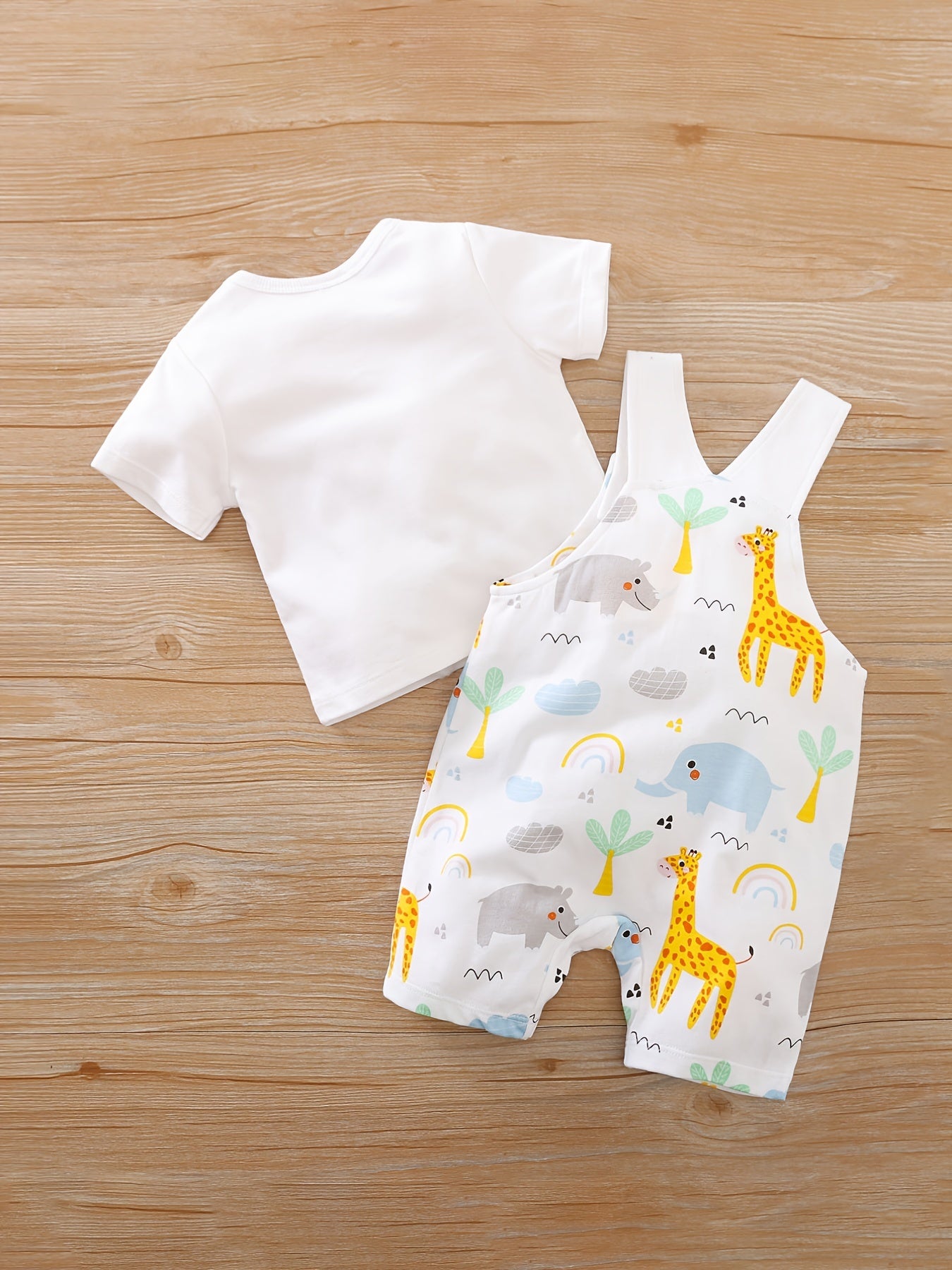 2pcs Baby Boys Cotton T-shirt & Animal Pattern Overalls Set