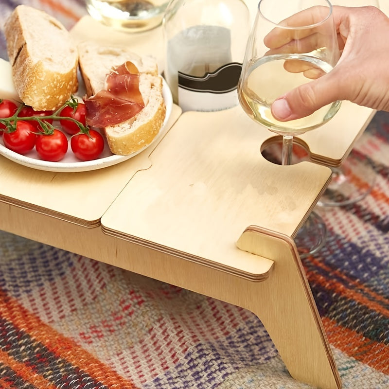 Portable Folding Wooden Wine Table for Family Tourist Outdoor Beach Picnic