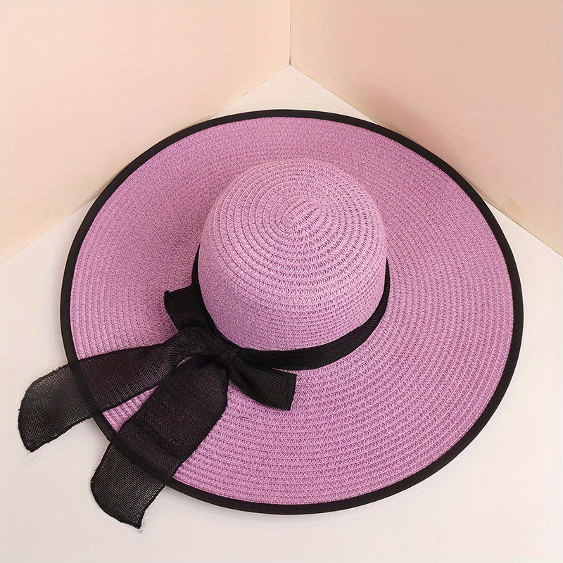 Oversized Straw Sun Hat with Ribbon Bowknot