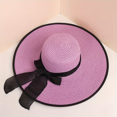 Oversized Straw Sun Hat with Ribbon Bowknot