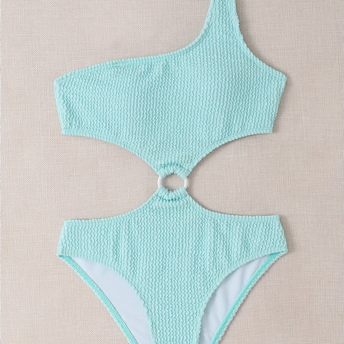 Girls One Piece Swimsuit with One Shoulder Round Ring