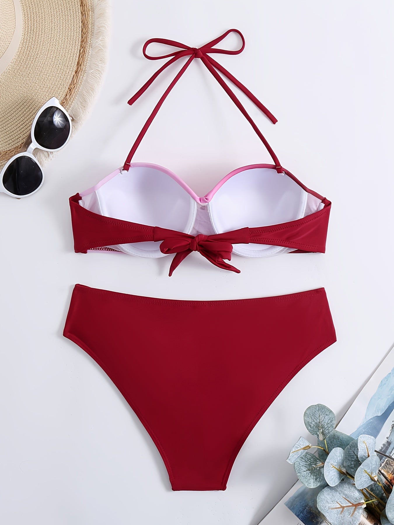 Ombre Twist Halter Tie Neck Bikini High Strech Low Waist 2 Piece Swimsuit