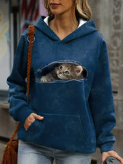 Cat Print Hoodies Long Sleeve Sweatshirt Women's Clothing