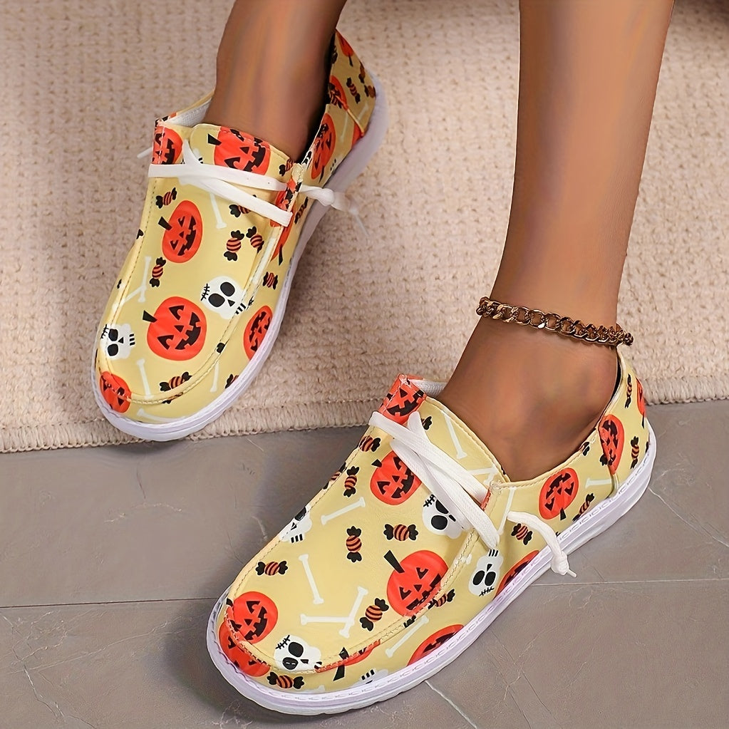 Halloween Pumpkin Print Flat Lightweight Skate Shoes