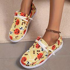 Halloween Pumpkin Print Flat Lightweight Skate Shoes