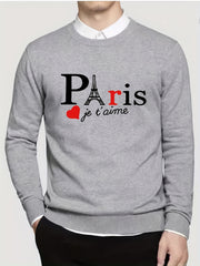 Men's Paris Print Knitted Sweater Casual Mid Stretch Long Sleeve Top