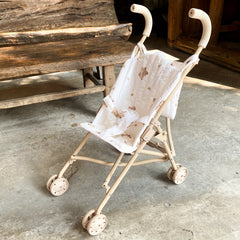 Apricot Iron Baby Doll Stroller with Storage Bag Foldable Toy Pram
