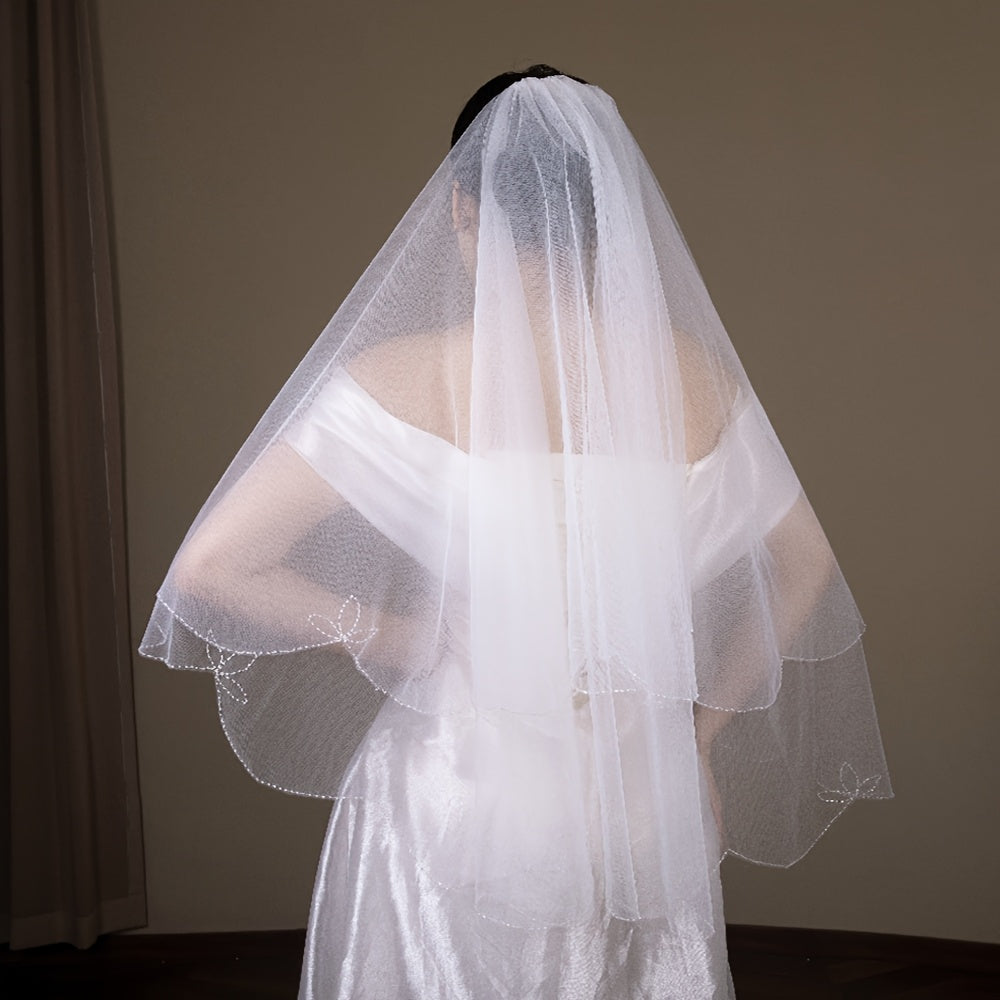 Chic Beaded Crystal Lace Wedding Veil