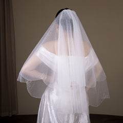 Chic Beaded Crystal Lace Wedding Veil