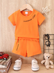 Baby Boy Casual Outfit: Letter Graphic T shirt & Shorts Set