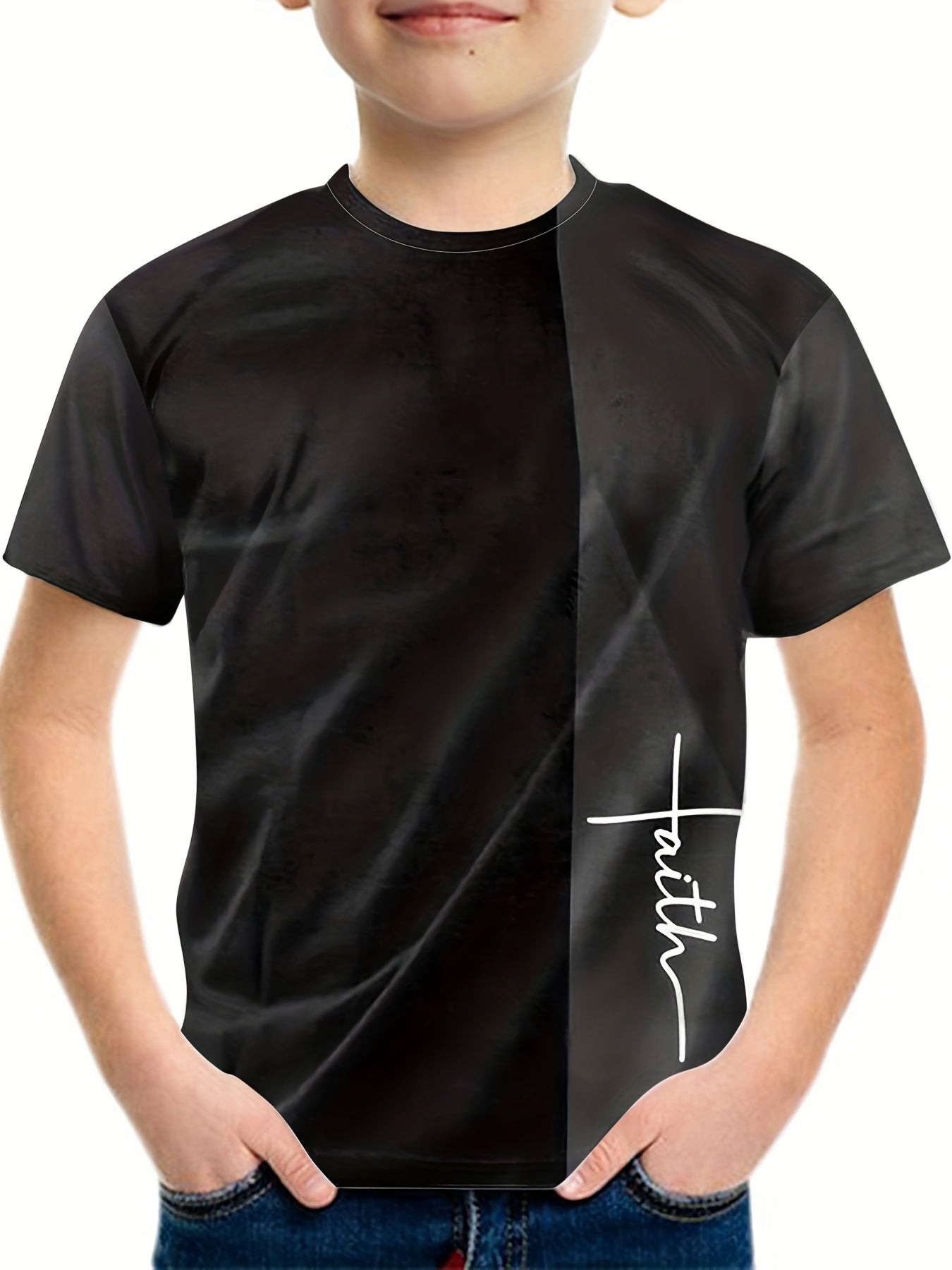 Boy's Faith Print T shirt Casual Tee Kid's Clothing For Summer