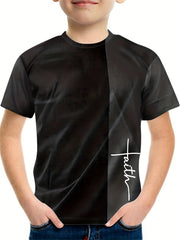 Boy's Faith Print T shirt Casual Tee Kid's Clothing For Summer
