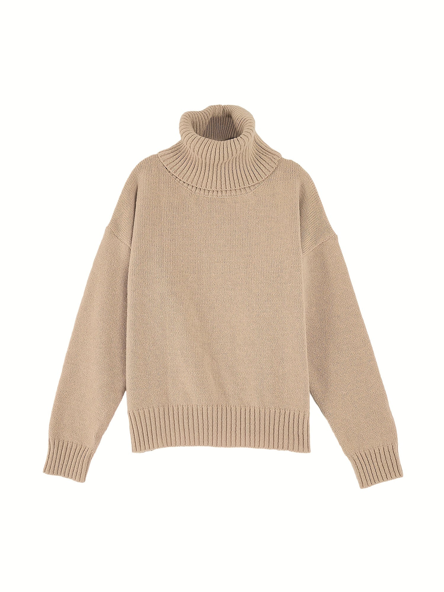 Casual Sweater Women's Plus Solid High Neck Pullover Jumper