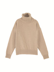 Casual Sweater Women's Plus Solid High Neck Pullover Jumper