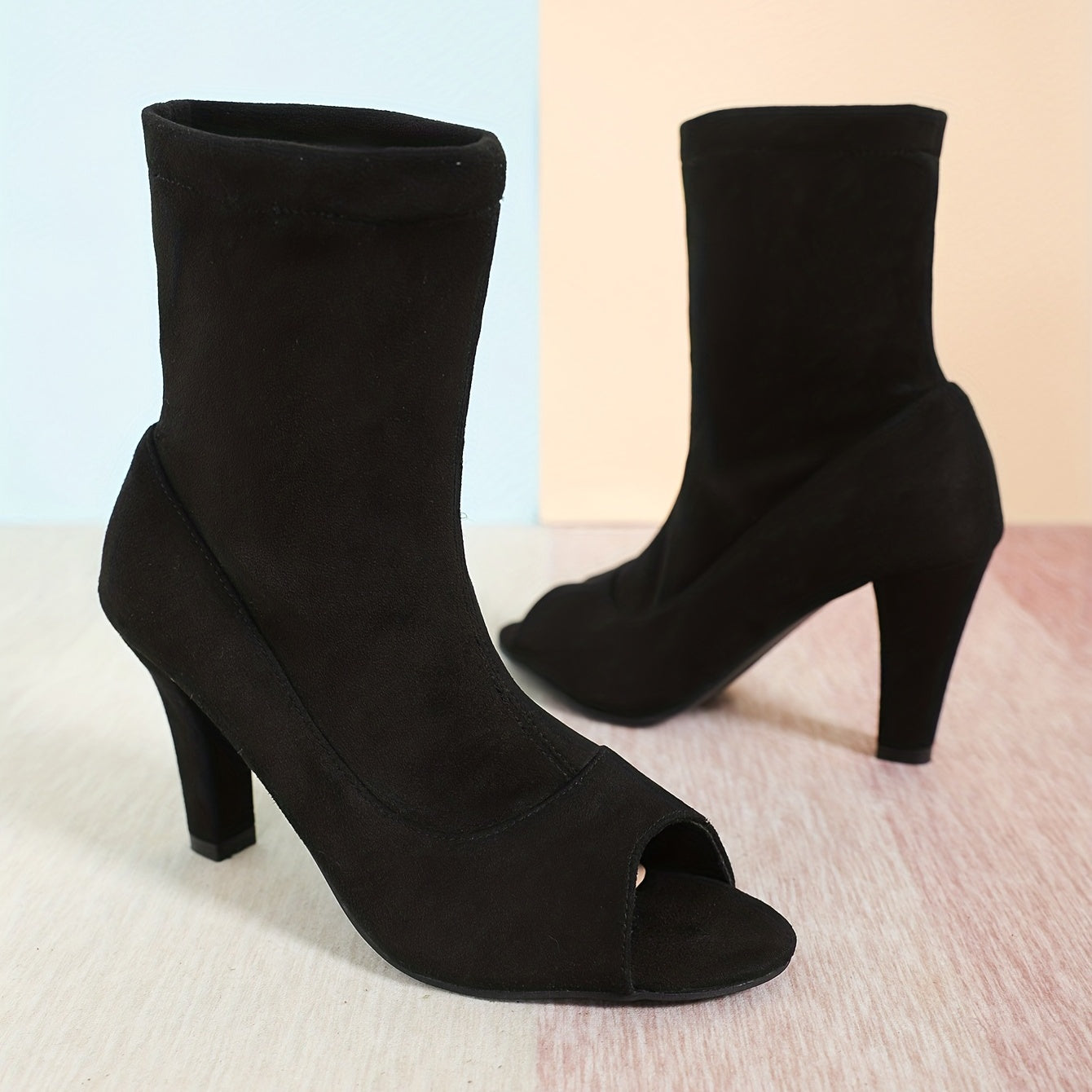 Women's Peep Toe Block Heeled Ankle Boots
