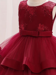 Baby Girls Floral Sleeveless Backless Layered Mesh Princess Dress