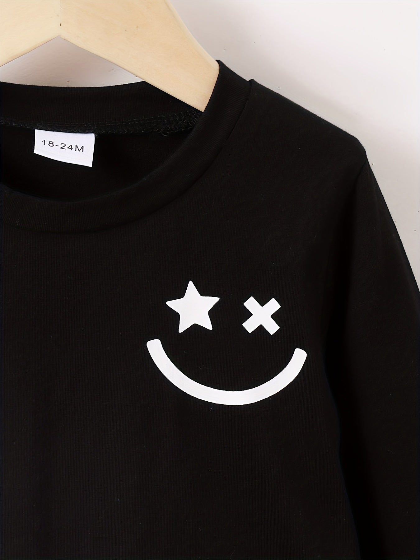 Happy Face Pattern Boy's 2pcs Sweatshirt & Solid Sweatpants Set