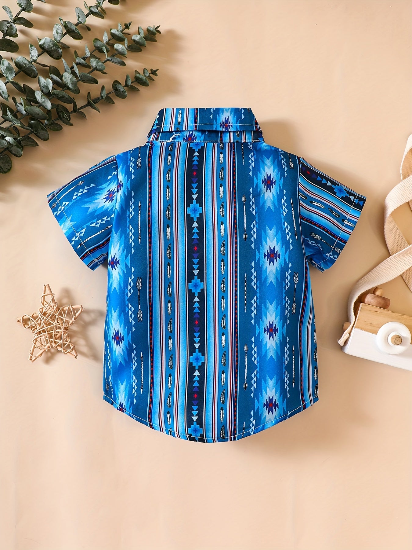 Boys Geo Print Short Sleeve Shirt for Beach Vacation