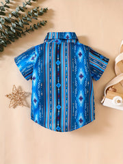 Boys Geo Print Short Sleeve Shirt for Beach Vacation