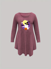 Halloween Nightdress Women's Plus Cartoon Ghost & Bat Print