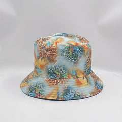 Under Sea Print Reversible Cotton Basin Hat UV Protection Travel Beach Hats