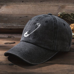 Metal Pin Decor Baseball Cap Washed Distressed Solid Cotton Sun Hats