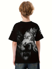 Wolf Print Kids Vitality T shirt Boys Summer Lightweight Casual Top
