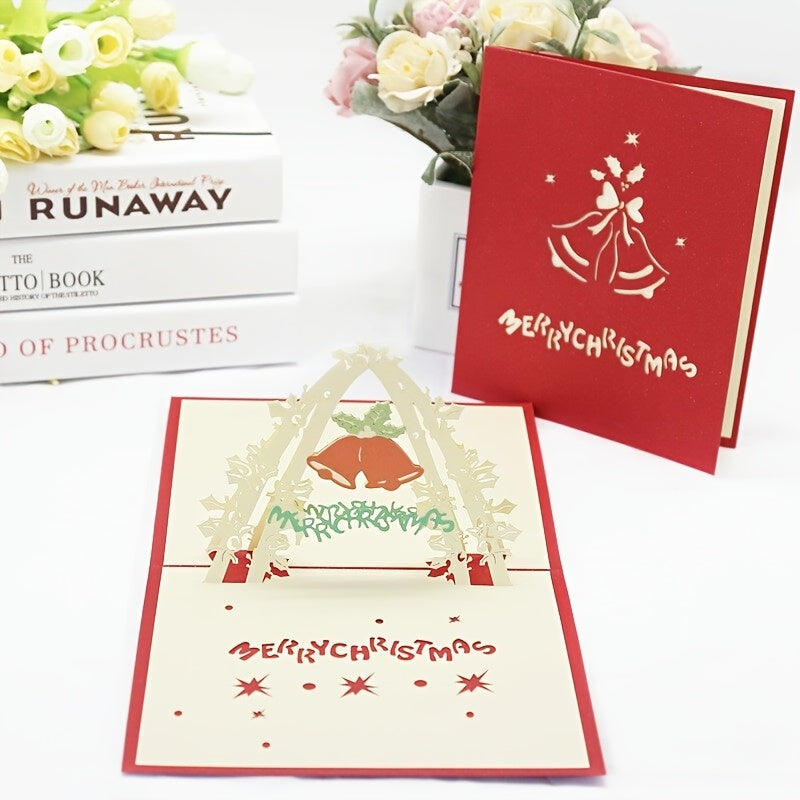 3D Christmas Bell Greeting Card Handcrafted Paper Carving Postcard