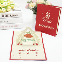 3D Christmas Bell Greeting Card Handcrafted Paper Carving Postcard