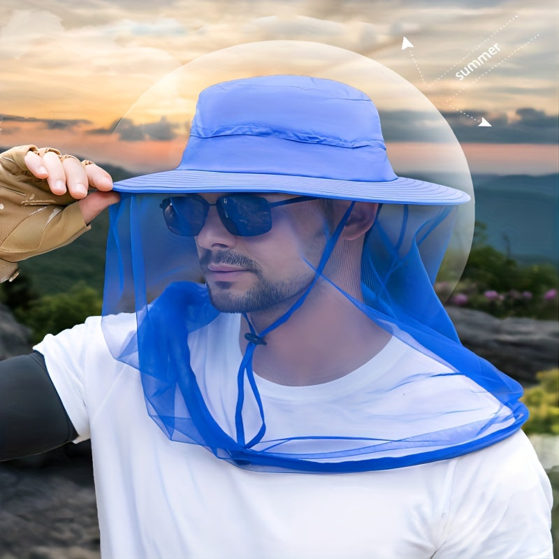Outdoor Large Brim Sunshade Hat with Mesh Mask Protective Fishing Hat