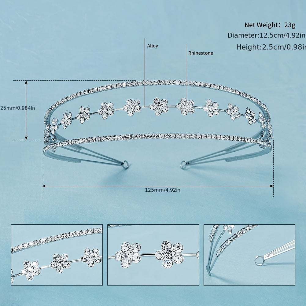 Rhinestone Flower Stretch Headband Adult Mini Hairband Party Hair Accessories