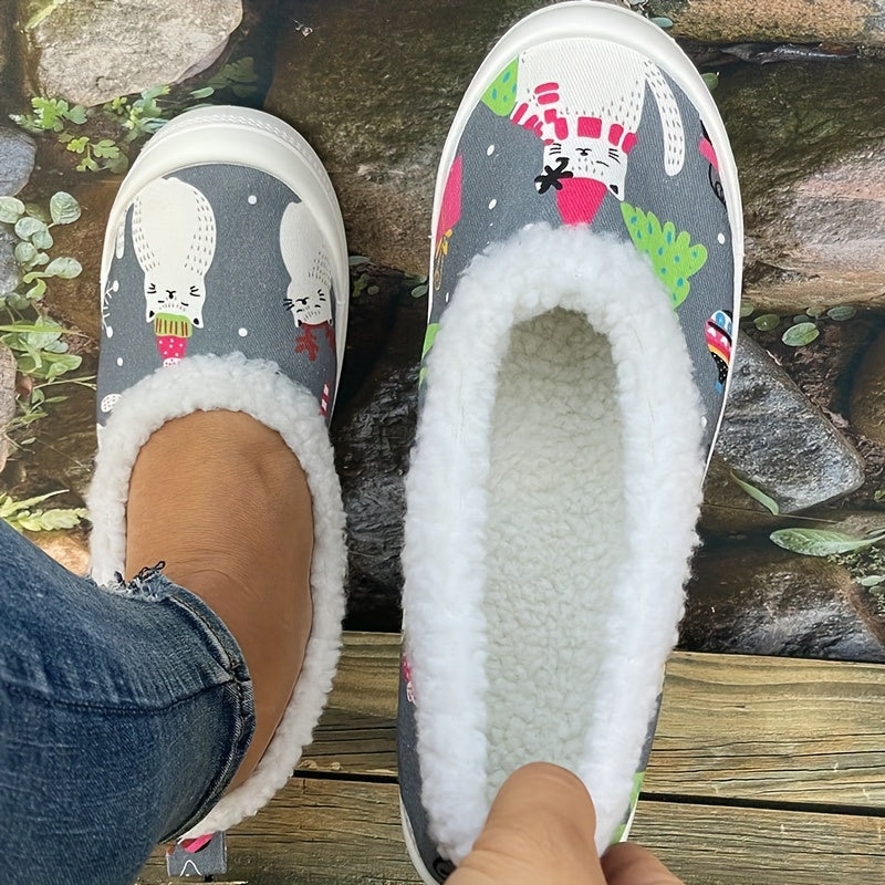 Women's Christmas Cat Pattern Slip-On Sneakers