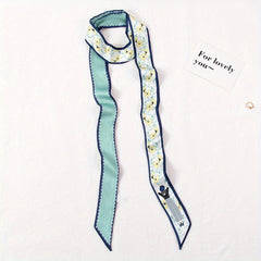 Long Ribbon Scarf Silk Floral Print Skinny Scarf Ribbon Necktie