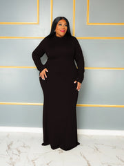 Solid Long Sleeve High Neck Stretch Dress