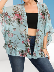 Floral Print Plus Size Kimono Beach Cover Up