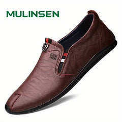 Men's PU Leather Loafer Shoes Comfy Non-slip Slip-On Shoes Men's Driving Shoes