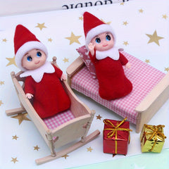 Christmas Elf Dollhouse Bookshelf Hair Photography Props Red and Green Set of 2