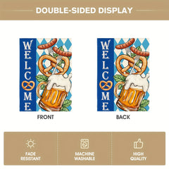 Welcome Oktoberfest Beer Garden Flag with Pretzels & Sausage Design