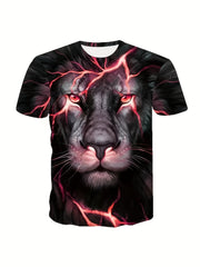 Kids' Lion & Lightning 3D Print T Shirt Short Sleeve Tee