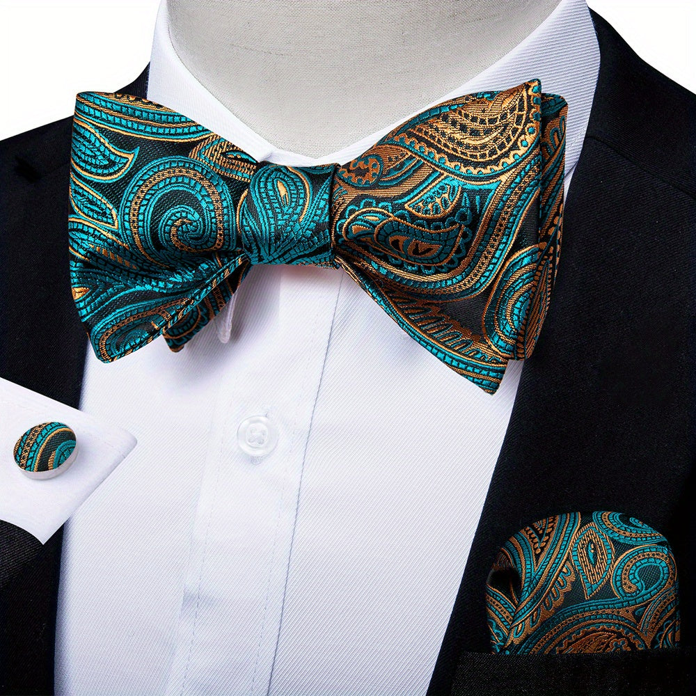 Men's Silk Paisley Bow Tie Set for Wedding Formal Event