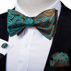 Men's Silk Paisley Bow Tie Set for Wedding Formal Event