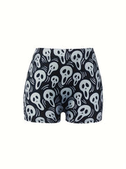 Ghost Print High Rise Skinny Shorts
