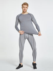 Men's Grey Compression Shirts Quick Dry Long Sleeve Athletic Workout Tops