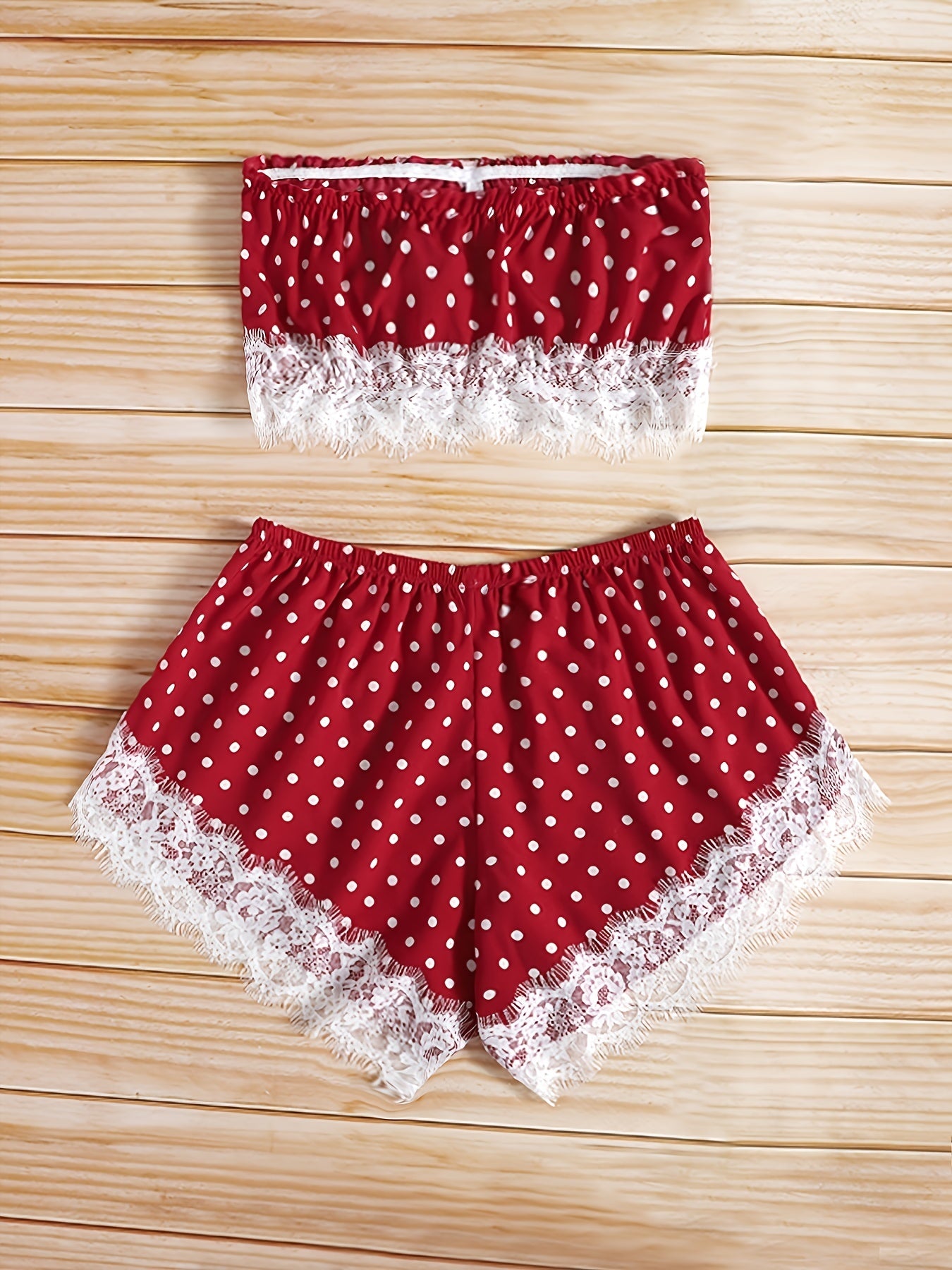 Dot Print Off Shoulder Pajama Set