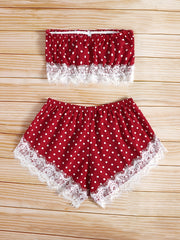 Dot Print Off Shoulder Pajama Set