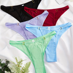 5 Pack Plus Size Panties Set Solid Ribbed Knit Heart Ring Linked Hi
