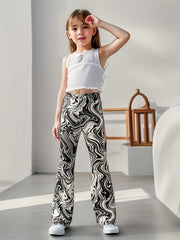 Girls' Swirls Print Bell Bottom Pants Elastic Waist Casual Flared Pants