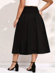 Solid Ribbed Lace Up Pleated Skirt