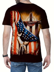 Cross Pattern T shirt Men's Casual Street Style Round Neck Tee Shirt